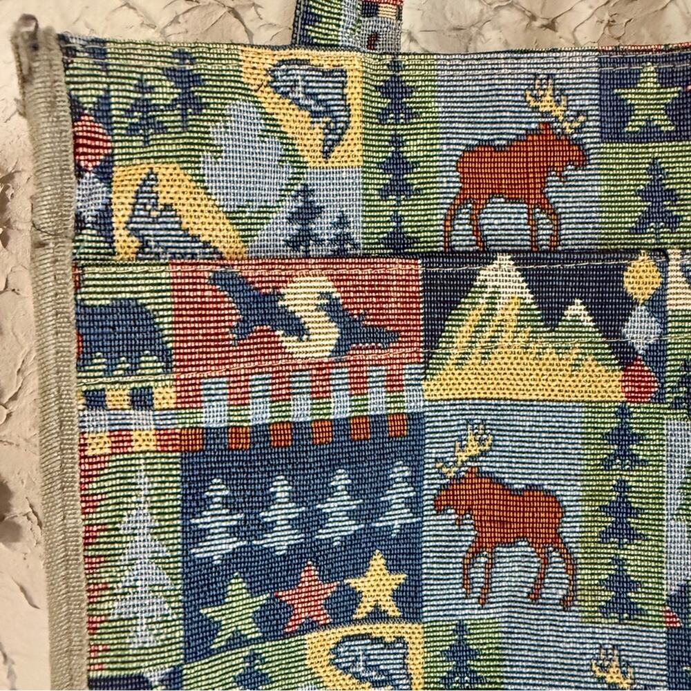 Vintage Tapestry Tote Bag Cabin Lodge Style | Moose Bear Mountain Print Shoulder - Picture 3 of 11